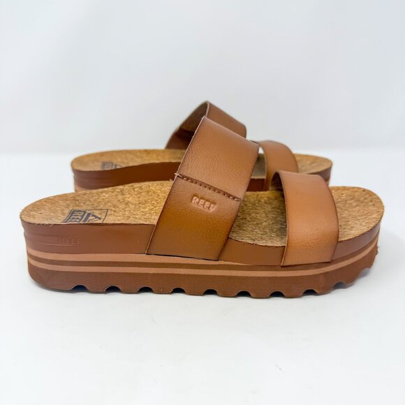 Reef Cushion Vista Hi Sandals Women's 7 Natural Platform Slides Cork Footbed - Picture 1 of 10